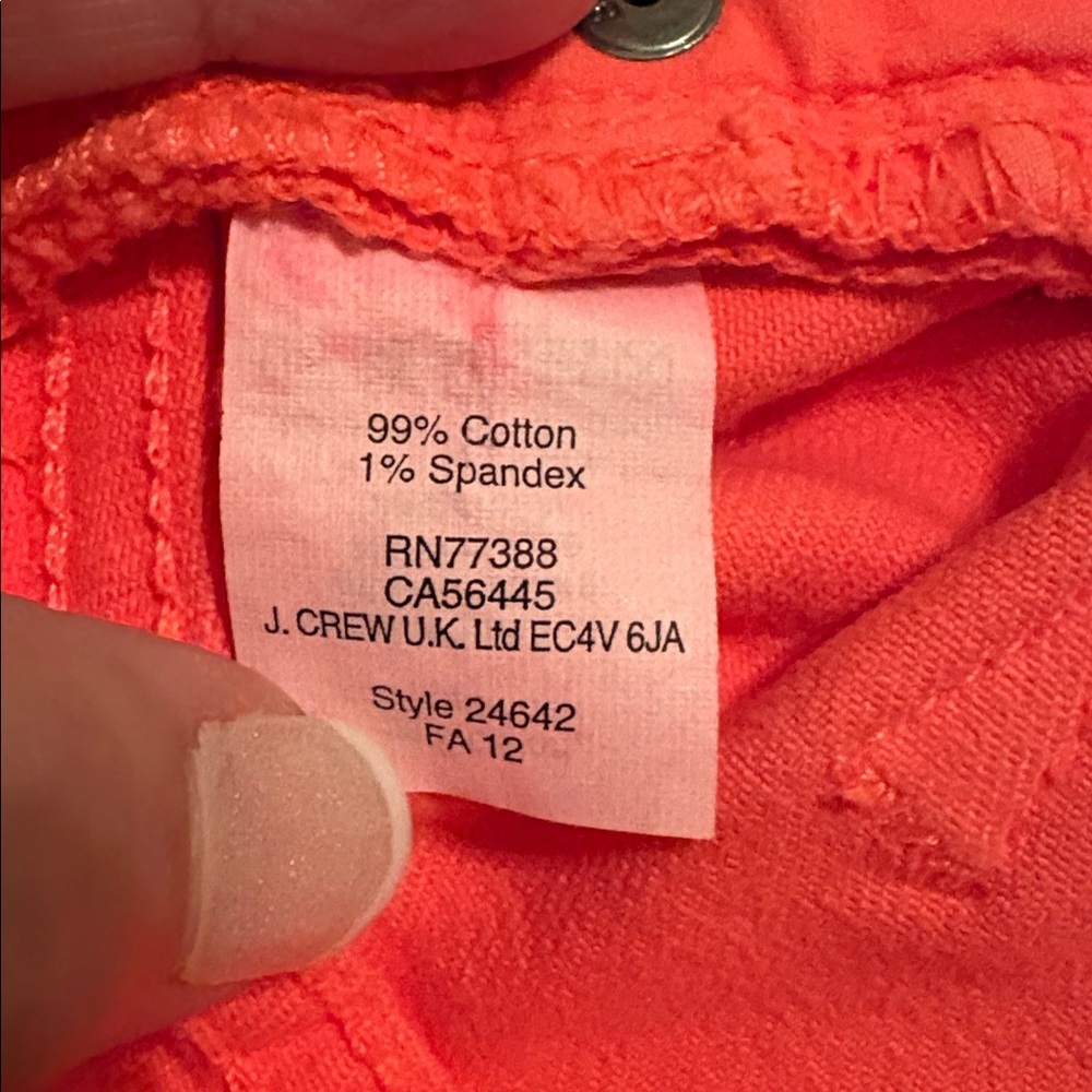 J. crew Stretch Matchstick coral jeans nwot Size 29 - Picture 10 of 10